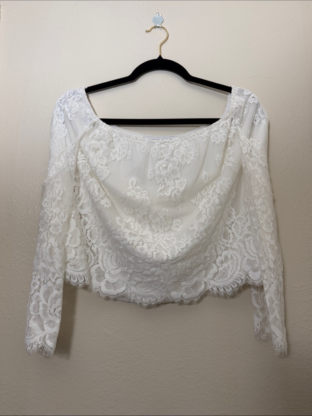 Romantic Merritt Charles Bengali White Elegant Chantilly Lace Blouse Size L